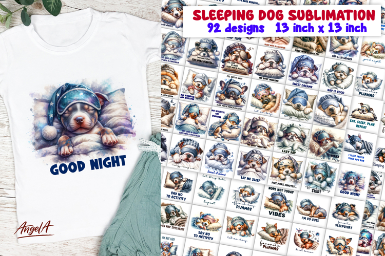 Sleeping dog T shirt sublimation designs bundle Pajama print