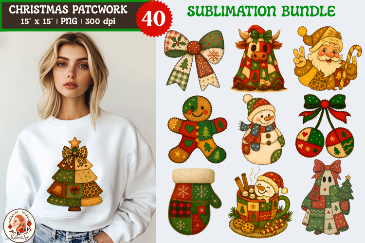 Christmas Patchwork Sublimation Bundle, Cozy Vintage Holiday