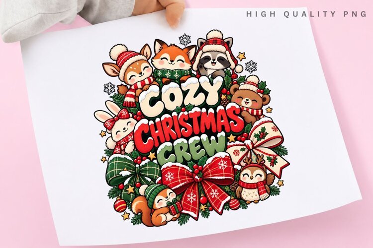 Cozy Christmas Crew Cute Woodland Animals Winter Holiday PNG example image 1