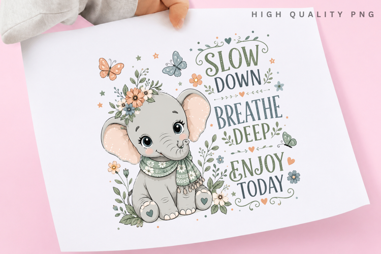 Slow Down Breathe Deep PNG Sublimation Design, Cute Baby