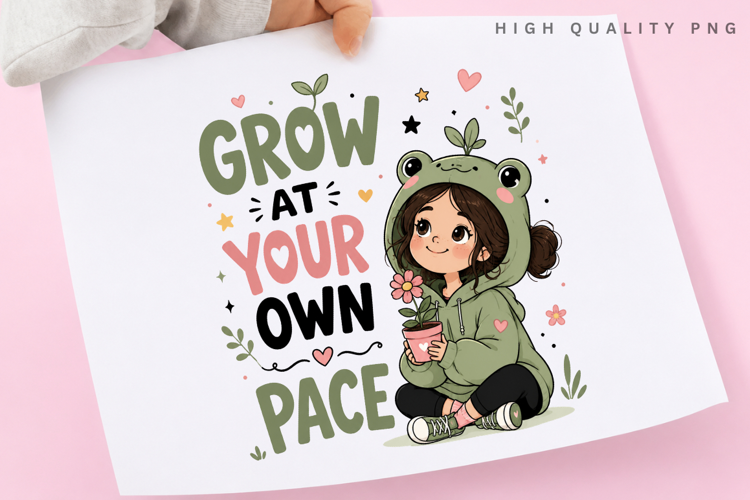 Grow At Your Own Pace PNG Sublimation Design, Cute Frog