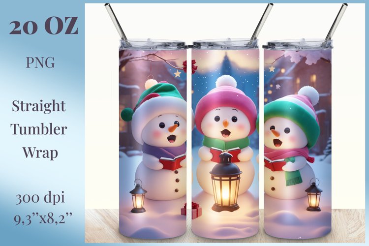 Christmas tumbler wrap design with cute and funny snowmen, bright beautiful colors and high quality perfect for printing and sublimation Cricut Crafts