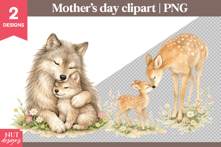 Mothers Day clipart Woodland Mom Animal clipart Deer Wolf