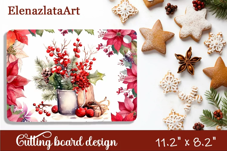 Sublimation cutting board winter flowers, Sublimation Winter