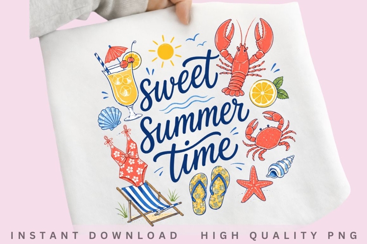 Sweet Summer Time Beach Lobster PNG example image 1