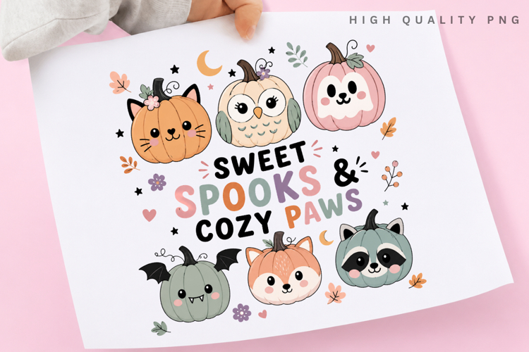 Sweet Spooks Cozy Paws PNG Sublimation Design, Pastel