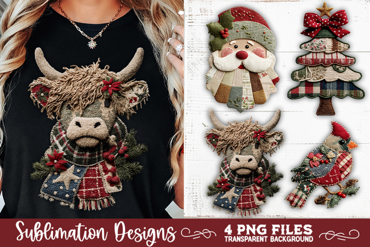 Preppy Rustic Christmas Patchwork Sublimation Designs