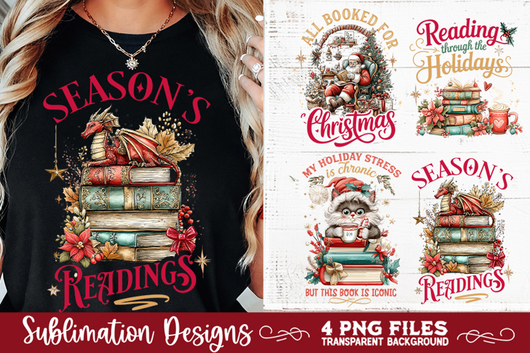 Christmas Book Lover 4 PNG Retro PNG Sublimation