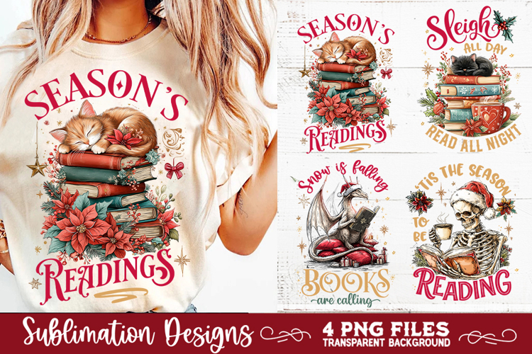 Christmas Book Lover 4 PNG Retro PNG Sublimation