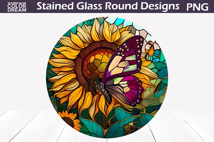 Sunflower With Butterfly Stained Glass | Butterfly Sunflower