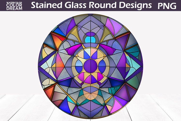Purple Stained Glass Round | Abstraction Stained Glass