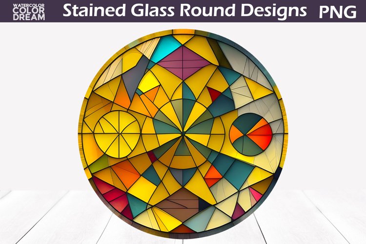 Yellow Stained Glass Round | Abstraction Stained Glass example image 1