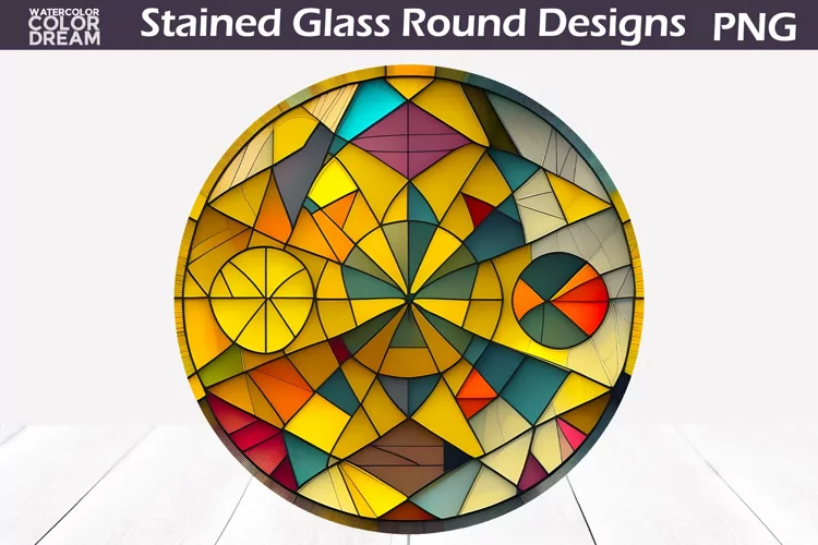 Yellow Stained Glass Round | Abstraction Stained Glass