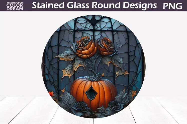 Pumpkin Roses Stained Glass | Halloween Stained Glass