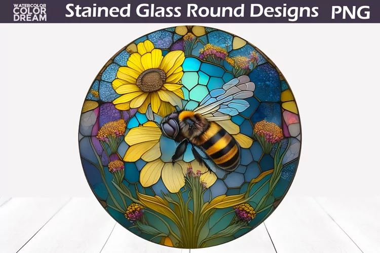 Bee Stained Glass Sublimation | Bee Round Design