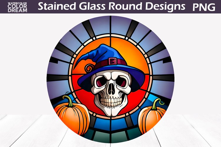 Skull Halloween Stained Glass | Halloween Sublimation example image 1