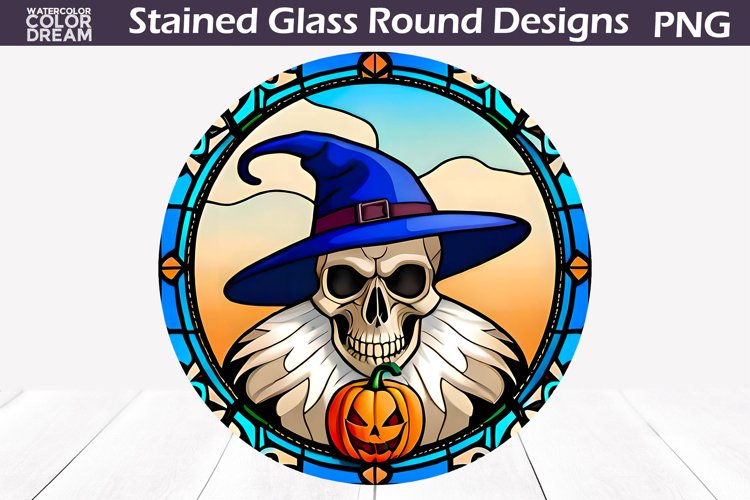 Skull Halloween Stained Glass | Skull Round Design example image 1