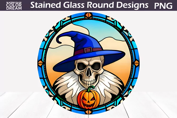Skull Halloween Stained Glass | Skull Round Design