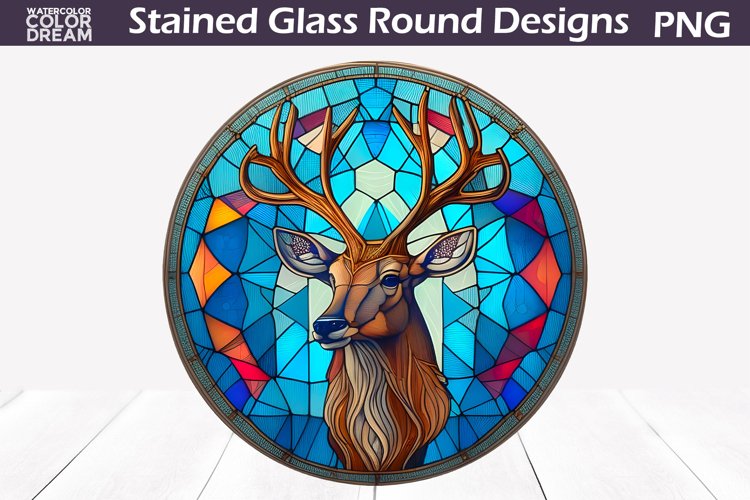 Deer Stained Glass Sublimation | Deer Round Design example image 1