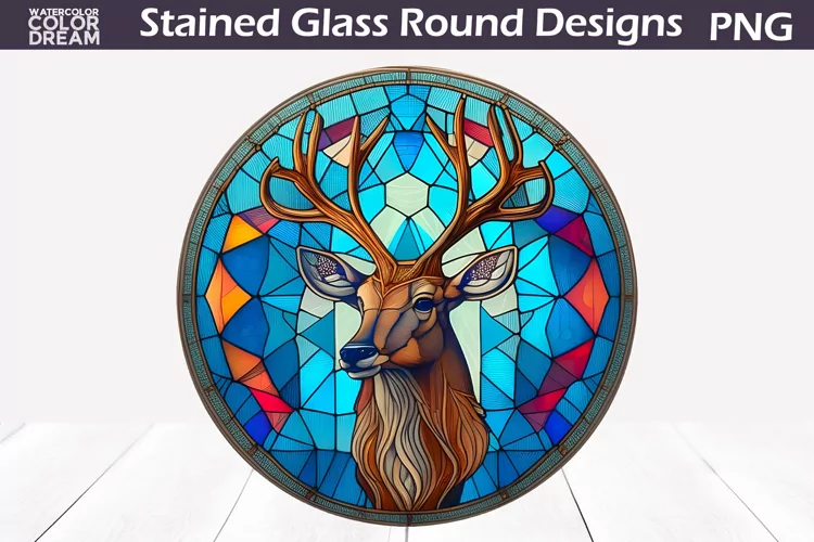 Deer Stained Glass Sublimation | Deer Round Design