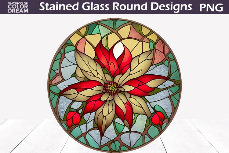 Poinsettia Stained Glass Sublimation | Poinsettia Round