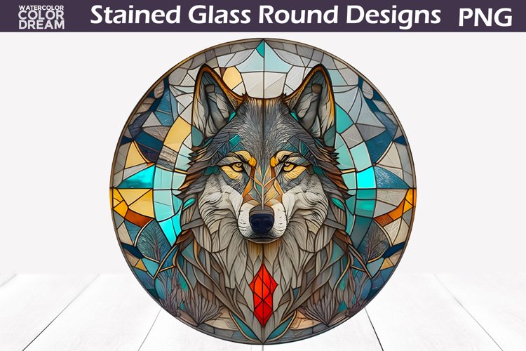 Wolf Stained Glass | Wolf Round Design example image 1