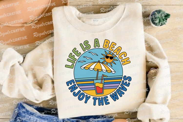 Beach Life Illustration with Sun Umbrella Sublimation PNG
