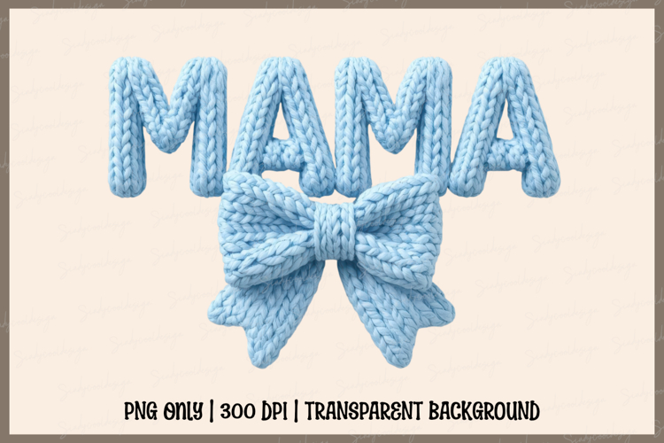 Mama knitted letters, blue yarn crochet style
