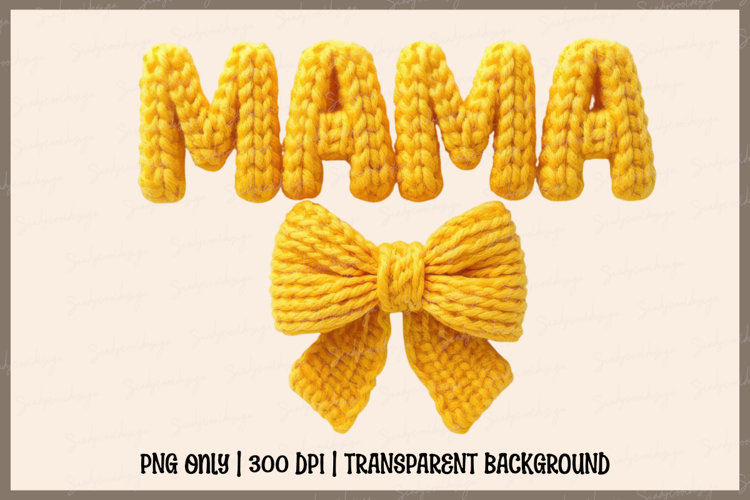 Mama knitted letters, Yellow yarn crochet style