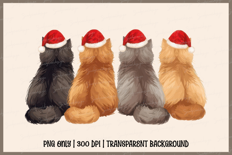Watercolor Christmas Santa Hat Cats