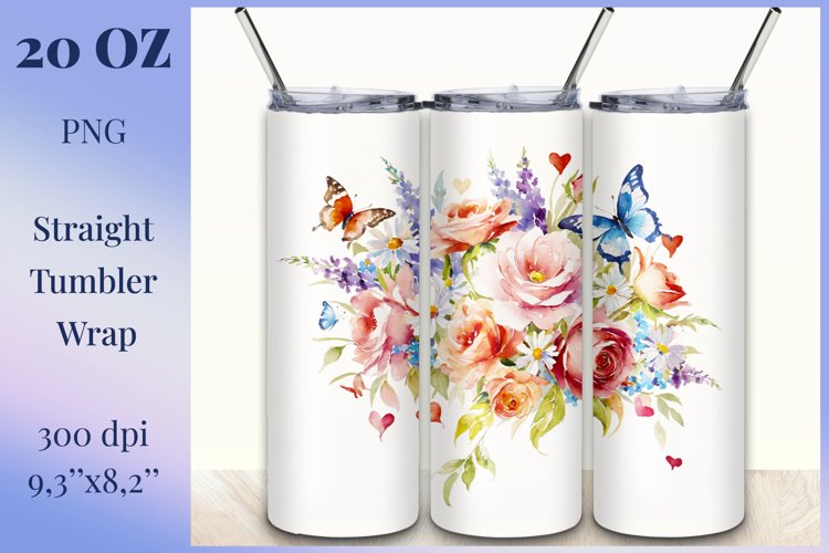 Beautiful watercolor composition spring flowers bloom in bright shades. Artwork is specifically crafted for sublimation design on a tumbler 20 oz. High resolution and high quality perfect for printing and sublimation