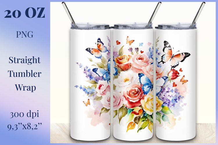 Beautiful watercolor composition spring flowers bloom in bright shades. Artwork is specifically crafted for sublimation design on a tumbler 20 oz. High resolution and high quality perfect for printing and sublimation