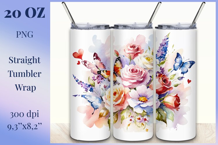 Beautiful watercolor composition spring flowers bloom in bright shades. Artwork is specifically crafted for sublimation design on a tumbler 20 oz. High resolution and high quality perfect for printing and sublimation