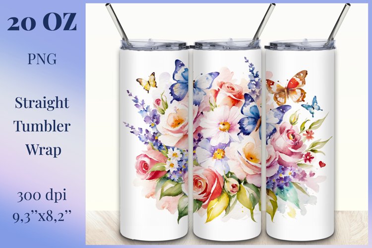 Beautiful watercolor composition spring flowers bloom in bright shades. Artwork is specifically crafted for sublimation design on a tumbler 20 oz. High resolution and high quality perfect for printing and sublimation