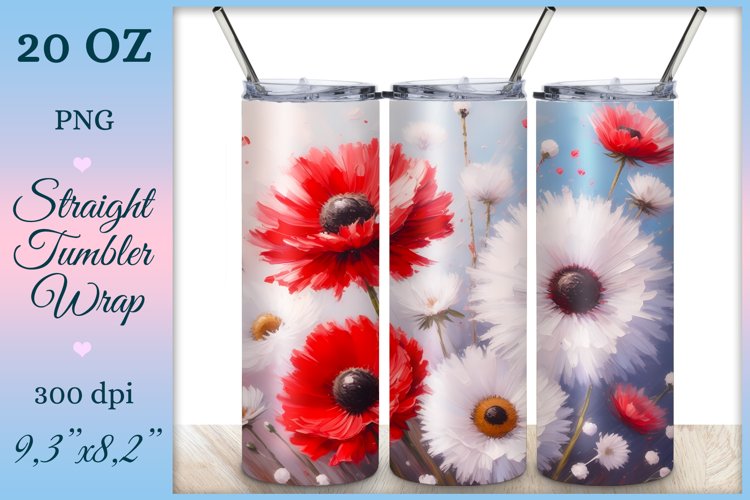 Watercolor Tumbler Wrap, Summer Poppies, Sublimation Design