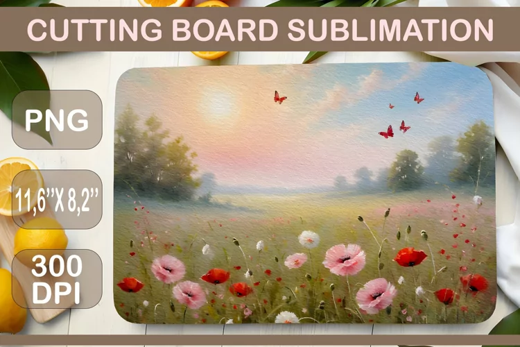 Sublimation Design, Meadow Flowers, Kitchen Cutting Board