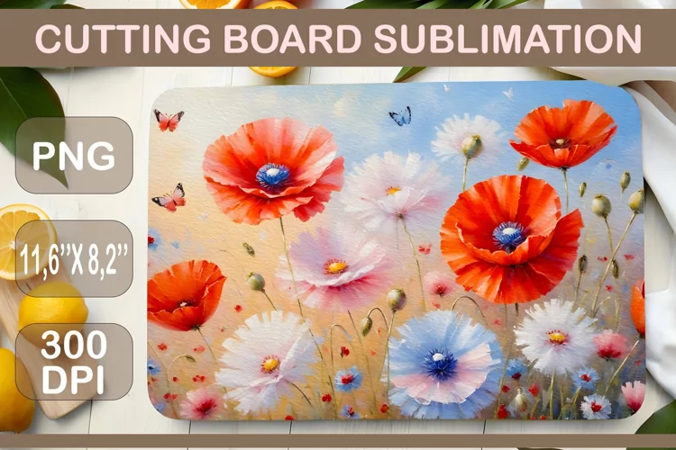 Sublimation Design, Meadow Flowers, Kitchen Cutting Board
