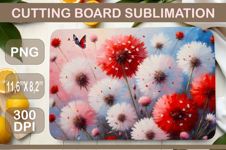Poppies and Dandelions, Kitchen Cutting Board, Sublimation