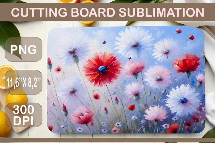 Poppies and Dandelions, Kitchen Cutting Board, Sublimation