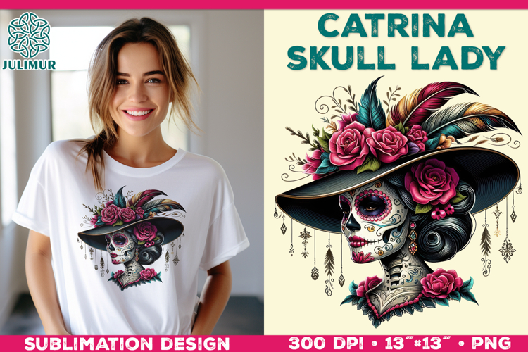 Elegant Catrina Skull Lady Portrait Sublimation Design