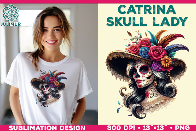 Elegant Catrina Skull Lady Portrait Sublimation Design