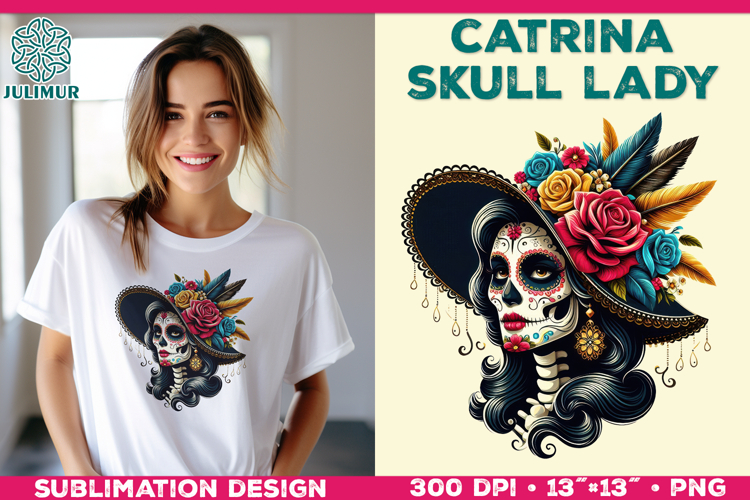 Elegant Catrina Skull Lady Portrait Sublimation Design
