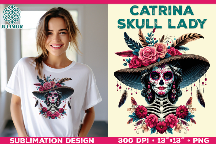 Elegant Catrina Skull Lady Portrait Sublimation Design