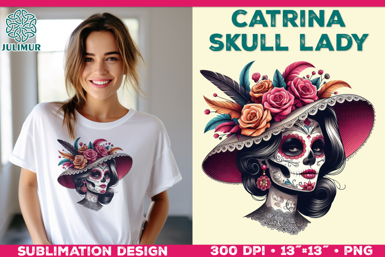 Elegant Catrina Skull Lady Portrait Sublimation Design