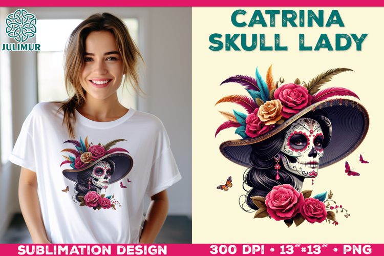 Elegant Catrina Skull Lady Portrait Sublimation Design