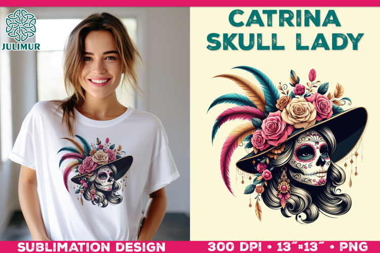 Elegant Catrina Skull Lady Portrait Sublimation Design