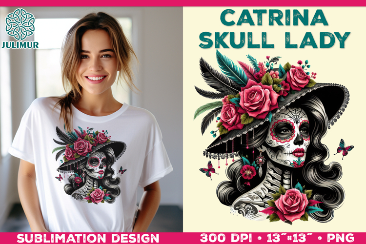 Elegant Catrina Skull Lady Portrait Sublimation Design