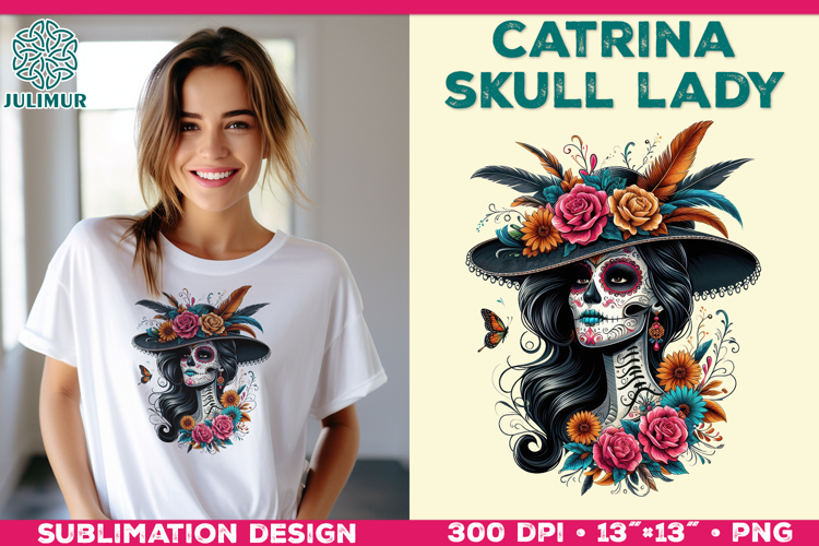 Elegant Catrina Skull Lady Portrait Sublimation Design