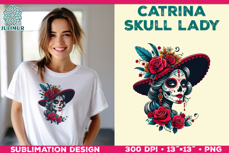 Elegant Catrina Skull Lady Portrait Sublimation Design