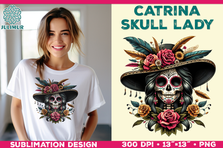 Elegant Catrina Skull Lady Portrait Sublimation Design